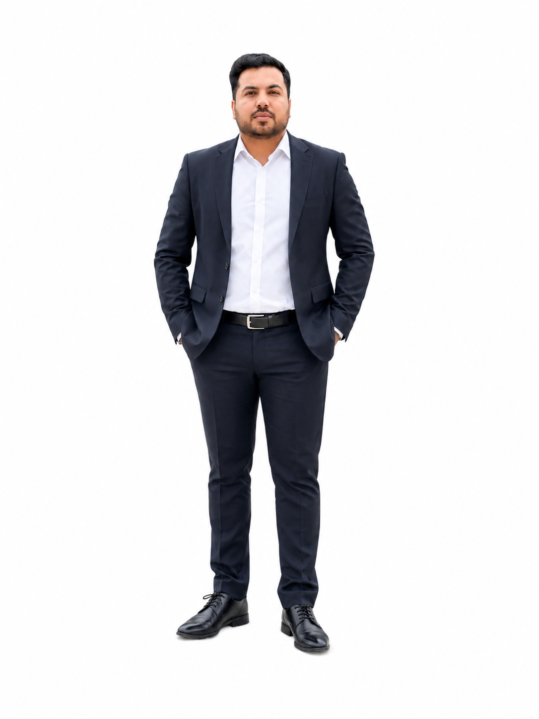 Muhammad Sohail Aslam, Founder & CEO of HS Nexus, full-body portrait in a navy suit